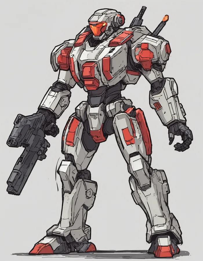 A game sprite of an armoured robot soldier