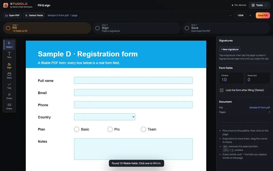 Filling and signing a PDF