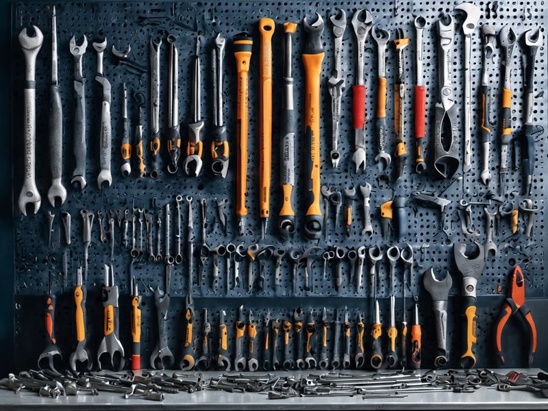 Tidy wall of hand tools above a workbench