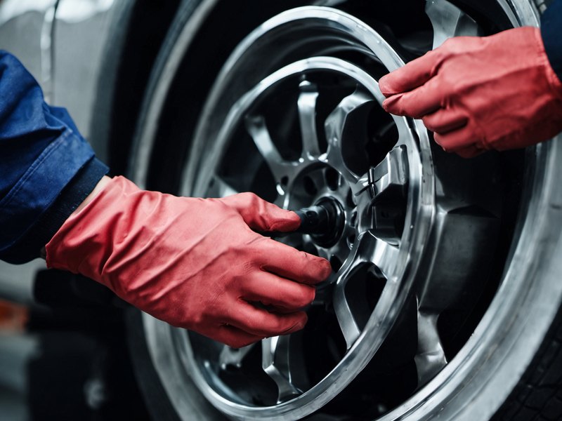 A tyre being fitted on a wheel-changing machine
